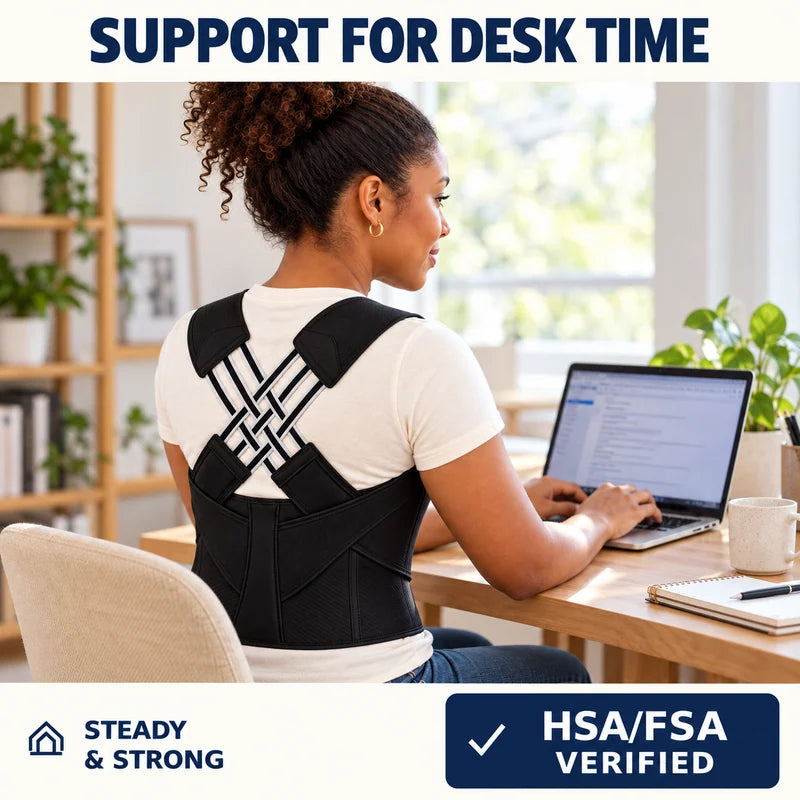 Adjustable Posture Brace
 — Wearing the posture brace during deskwork