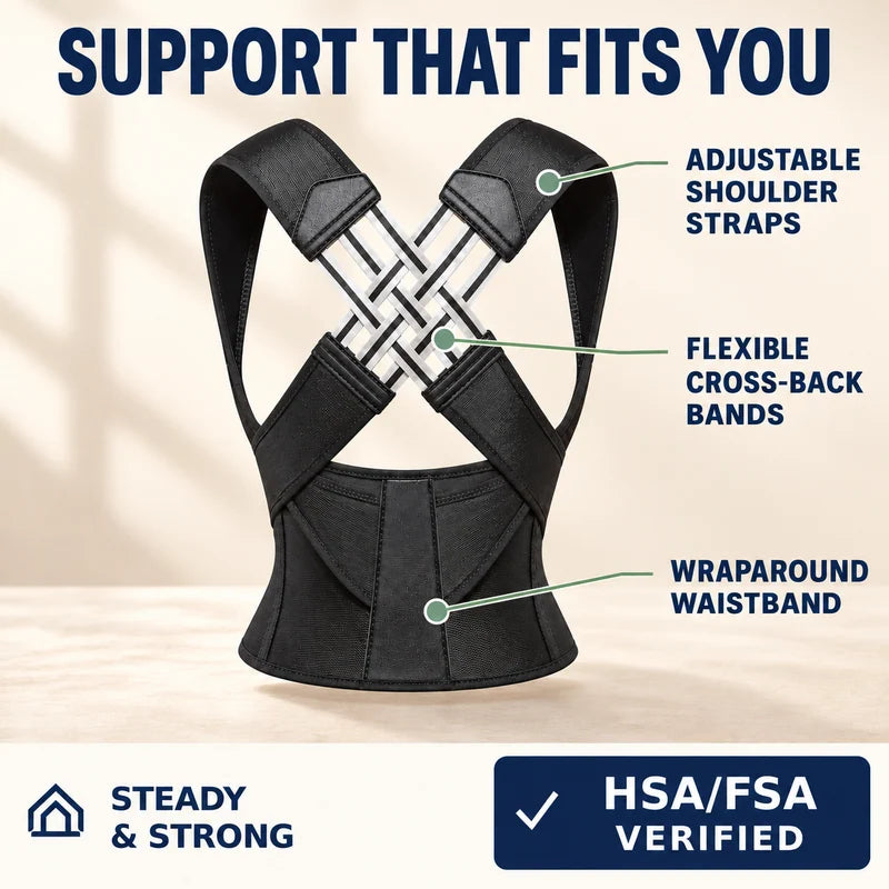 Adjustable Posture Brace
 — Labeled product features