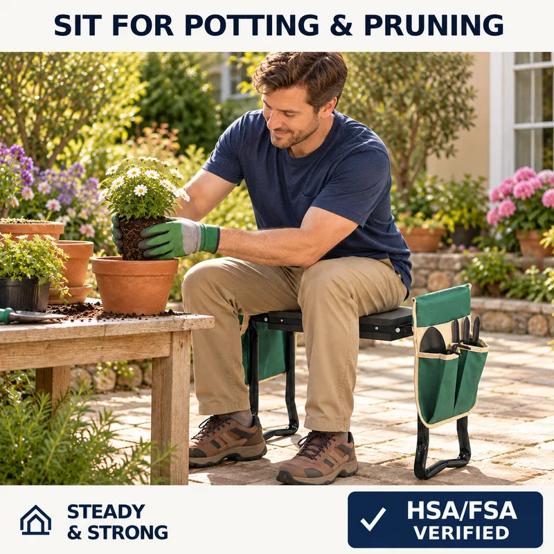 Garden Kneeler & Seat
 — Sitting on the garden seat while potting